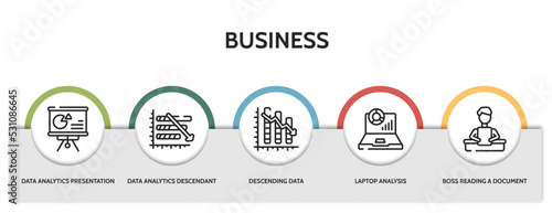 Photographie set of 5 thin line business icons with infographic template