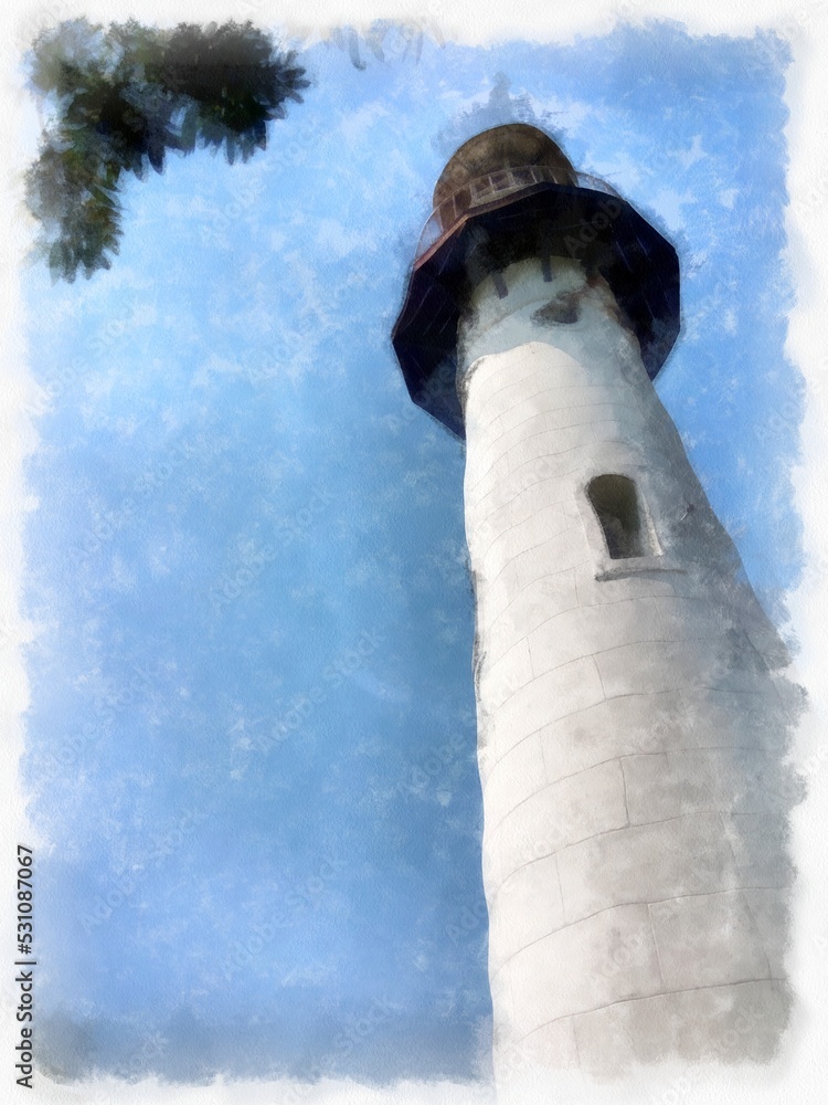Fototapeta premium lighthouse watercolor style illustration impressionist painting.