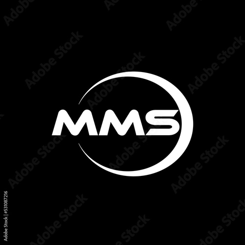 MMS letter logo design with black background in illustrator, cube logo, vector logo, modern alphabet font overlap style. calligraphy designs for logo, Poster, Invitation, etc. photo