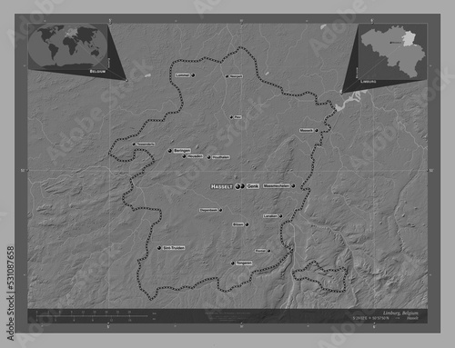 Limburg, Belgium. Bilevel. Labelled points of cities photo