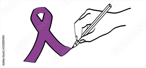 Cartoon hand drawing and ribbon. World alzheimer's day. People suffering from the brain disease and memory loss, for neurology, mental illness. Alzheimer disease symptoms. June or September