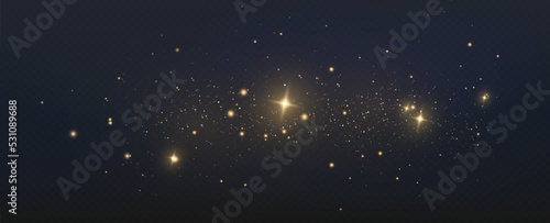 Golden sequins glow with many lights. Glittering dust. Luxurious background of golden particles.
