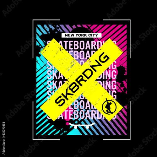 Vector illustration on the theme of skateboarding and skateboard in New York City, Brooklyn. Sport typography, t-shirt graphics, poster, print, postcard	
