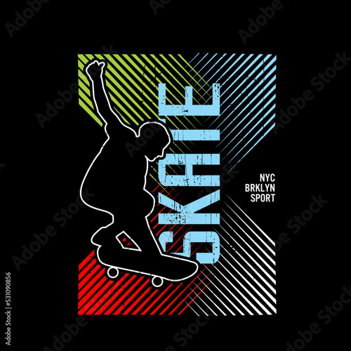 Vector illustration on the theme of skateboarding and skateboard in New York City, Brooklyn. Sport typography, t-shirt graphics, poster, print, postcard	