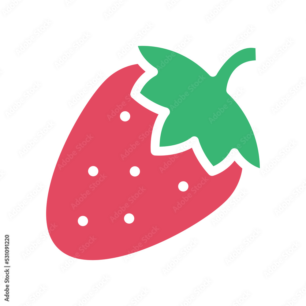 Fototapeta premium Ripe and fresh strawberry fruit or strawberries silhouette flat line color design for food apps and website. Organic Fruit, vegan, vegetarian icon Vector illustration filled outline style EPS10