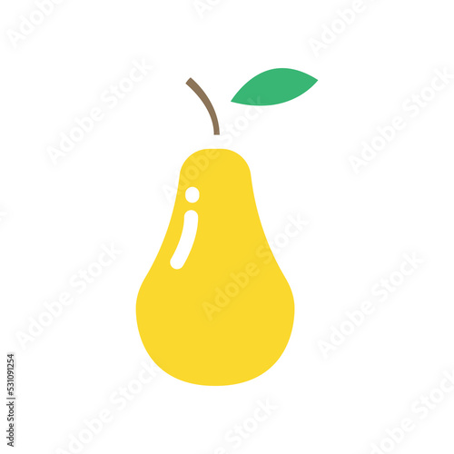 Ripe and fresh pear fruit with single leaf silhouette flat line color design for food apps and website. Organic Fruit, vegan, vegetarian icon. Vector illustration filled outline style. EPS10