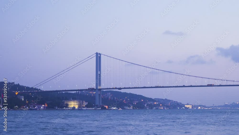 Bridge and cars in Istanbul from the sea. Istanbul city of Turkey.
View of cars passing over the bridge. Bosphorus.
Bridge and cars in Istanbul from the sea. Istanbul city of Turkey.
View of cars passing over the bridge. Bosphorus.