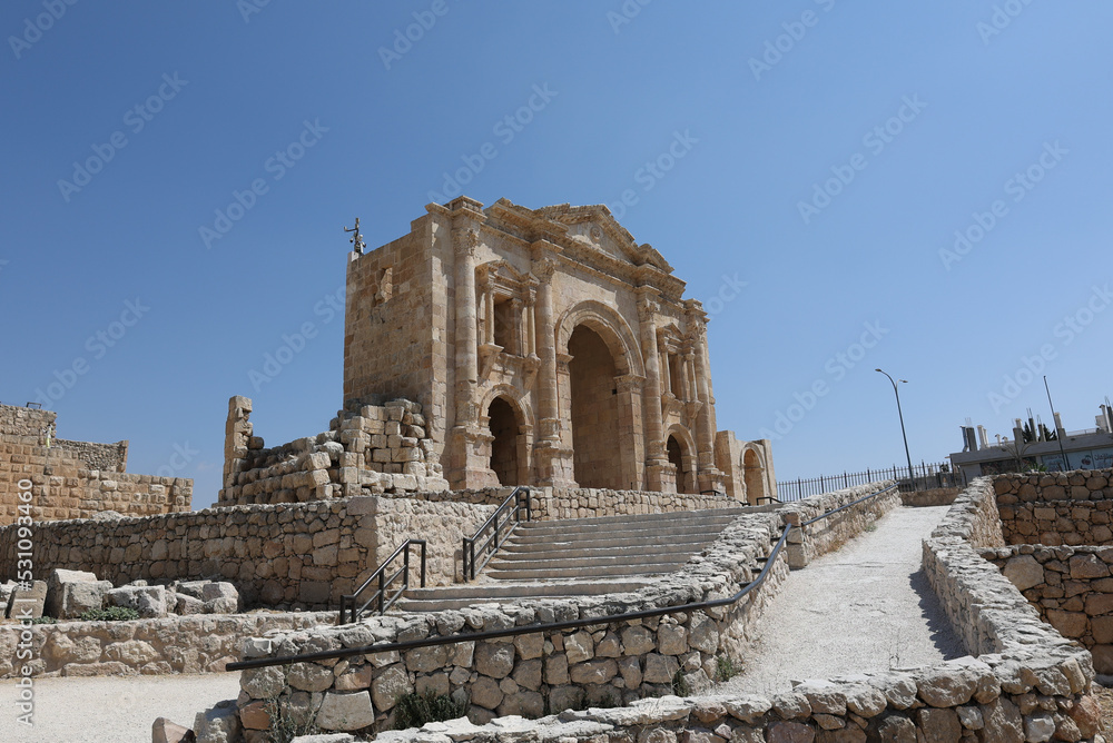 view of Hadrian arch in archaeological site of Jerash
