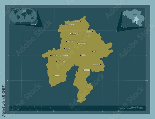 Namur, Belgium. Solid. Labelled points of cities photo