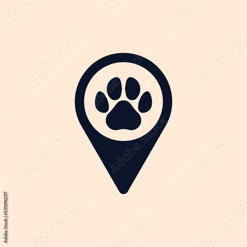 abstract location dog logo icon. dog footprint combination location symbol vector. suitable for pet logo icon, web.
