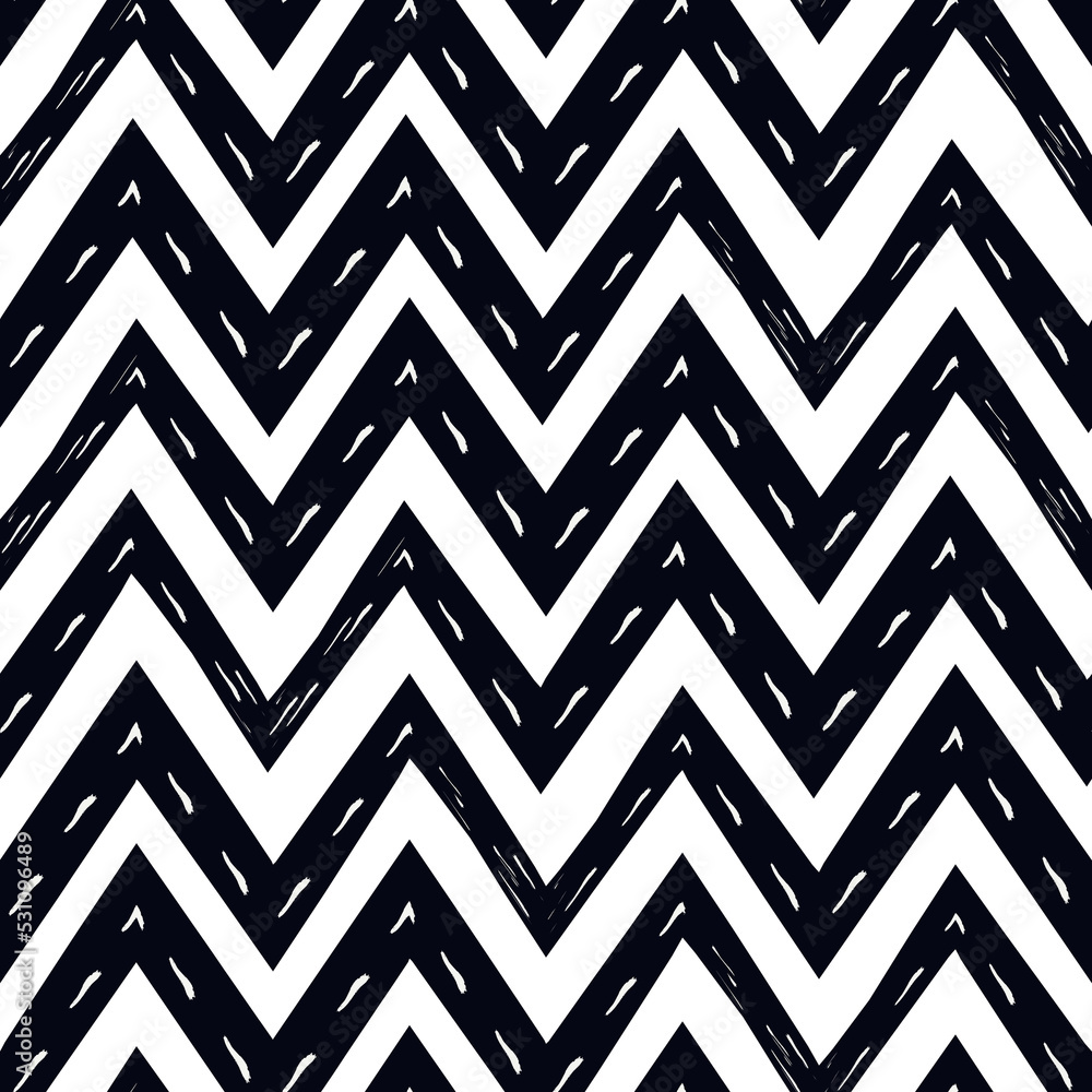 Brush strokes horizontal zigzag stripes print. Freehand chevron lines seamless pattern. Hand drawn background. Simple classic geometric ornament. Trendy grunge design Brush strokes horizontal zigzag stripes print. Freehand chevron lines seamless pattern. Hand drawn background. Simple classic geometric ornament. Trendy grunge design