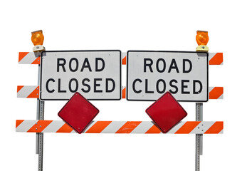 Old road closed sign isolated.