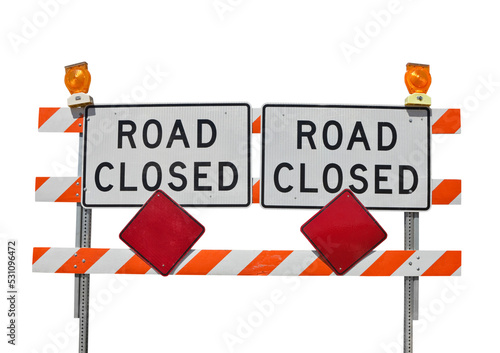 Old road closed sign isolated.