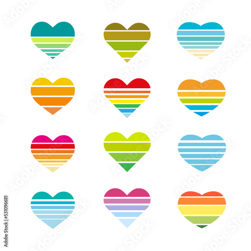 Obraz na płótnie Collection of rainbow striped multicolored hearts