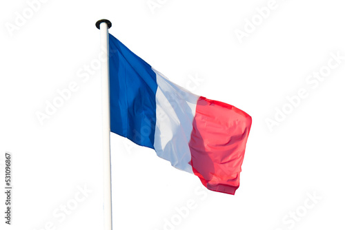 French Flag blowing in the wind with transparent background