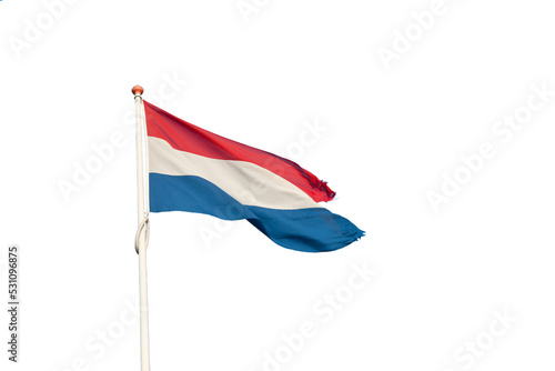Dutch flag blowing in the wind with transparent background