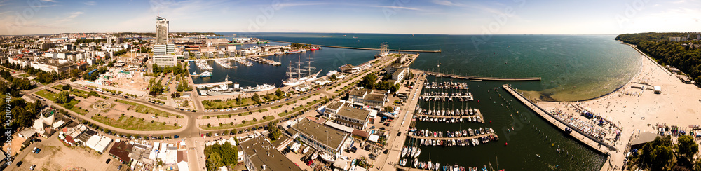 Panorama.Top view of the port of Gdynia on an autumn,sunny day.