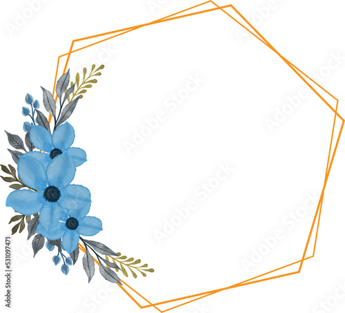 gold frame with blue flower bouquet