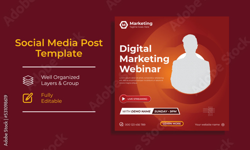 Corporate Digital marketing live webinar promotion templates for social media. Editable layouts for instagram and facebook for teachers and influencers