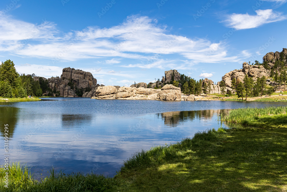 Clouds reflecting in Sylvan Lake, Custer State Park, South Dakota, USA