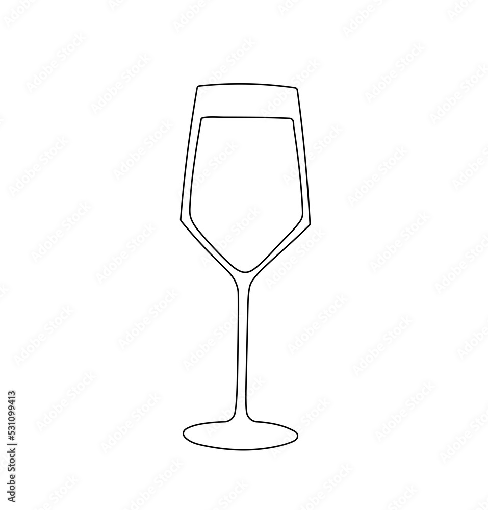 Vector isolated one cocktail long stemmed glass colorless black and white contour line easy