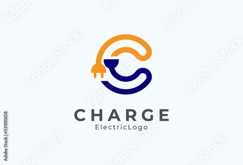Abstract Letter C Electric Plug Logo, Letter C and Plug combination, flat design logo template, vector illustration