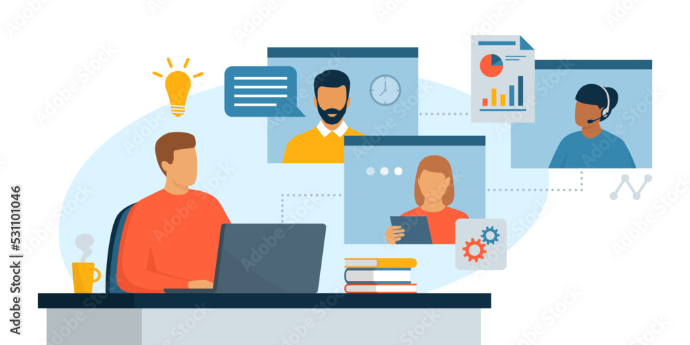 Business team having a conference call online Business team having a conference call online