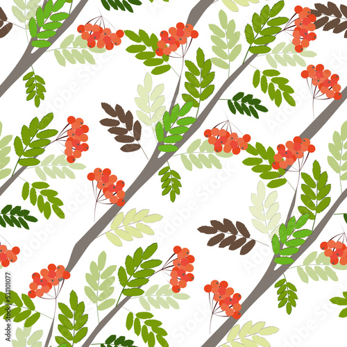 seamless pattern with leaves and berries.