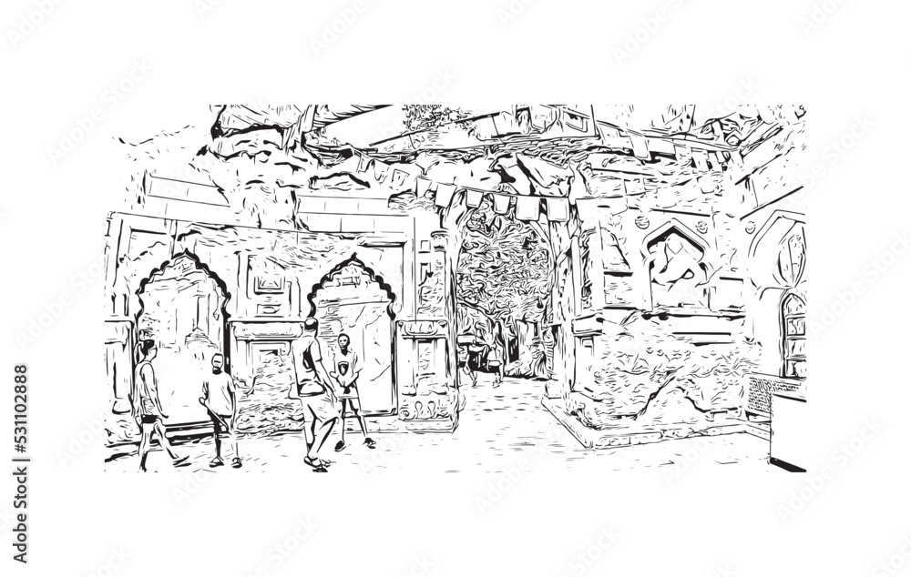 Obraz premium Building view with landmark of Orlando is the city in Florida. Hand drawn sketch illustration in vector.