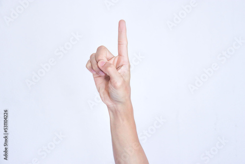 Male hands holding something gesture on white background