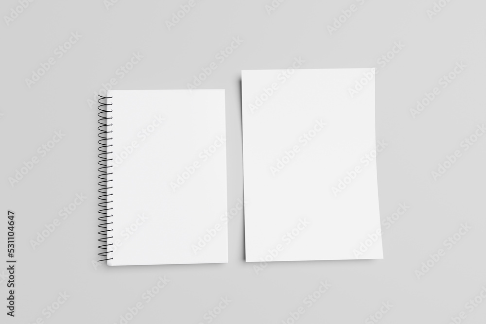 blank book and paper sheet. Ready for mockup