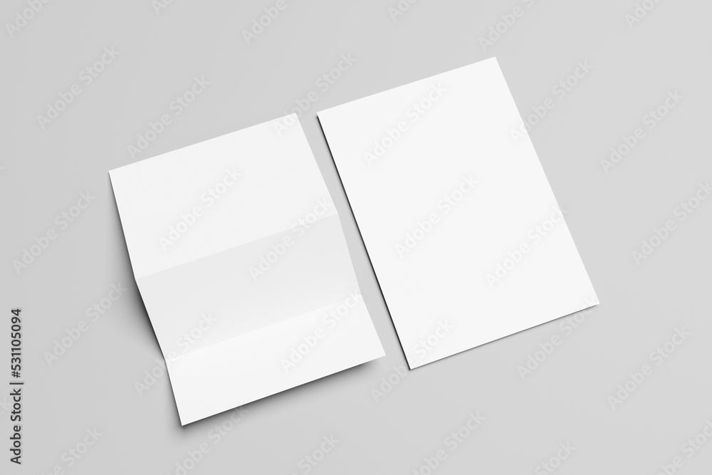 White sheet of paper. Blank a4 letter for mockup on gray background with shadow. 3d render White sheet of paper. Blank a4 letter for mockup on gray background with shadow. 3d render
