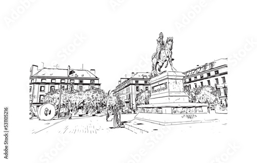 Building view with landmark of Orleans is the 
city in France. Hand drawn sketch illustration in vector. photo