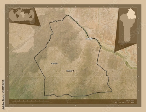 Alibori, Benin. Low-res satellite. Labelled points of cities photo