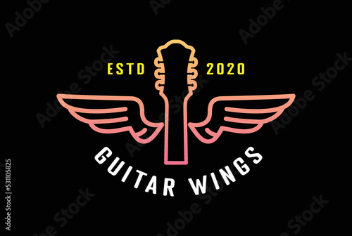 Modern Simple Guitar with Wings for Music Instrument Bar Live Concert Show Logo Design