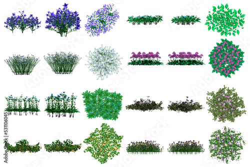 Pack of PNG vegetation. +6K. Flowering Bushes. Made from 3D model for compositing