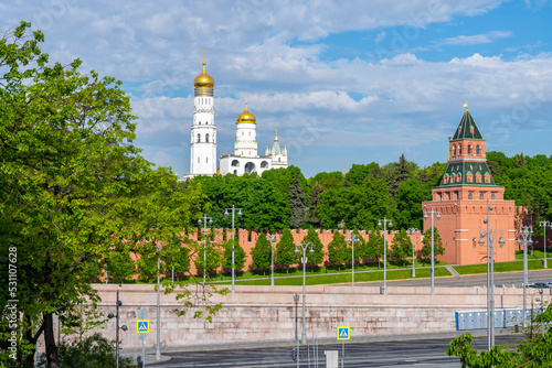 View of the Ivan the Great Bell Tower and the walls of the Moscow Kremlin, Moscow, Russia