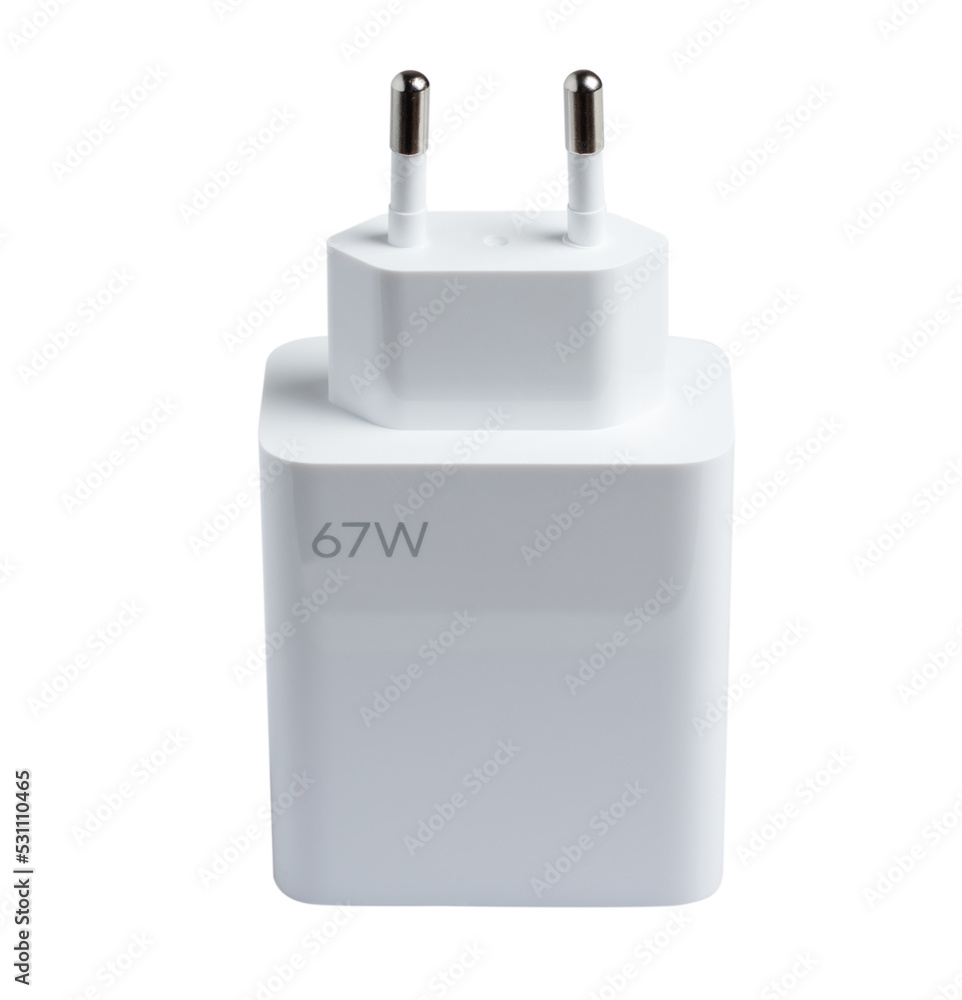 White charger power 76 W on white background. White charger power 76 W on white background.
