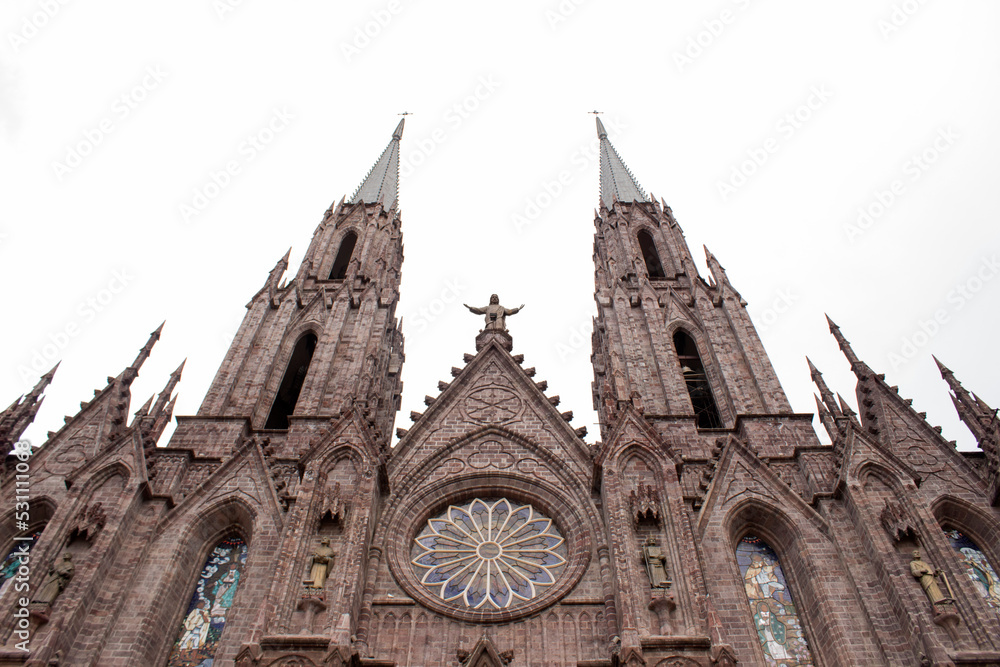 Neogothic Mexican Church. Old architecture in Zamora Mexico. 