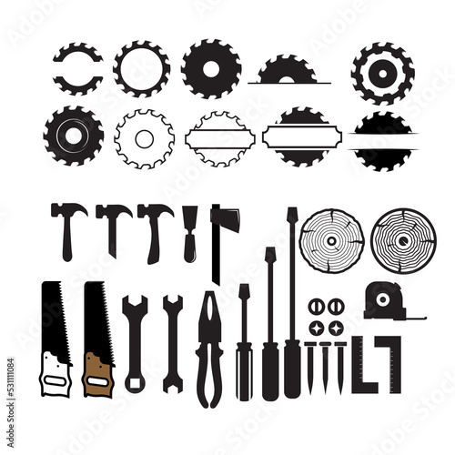 carpenter vector set,  Woodworking Industry Icons Black