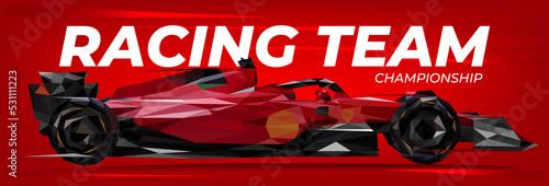 Polygon Vector of Red Sport Car . Banner Background for Championship world race. EPS10 