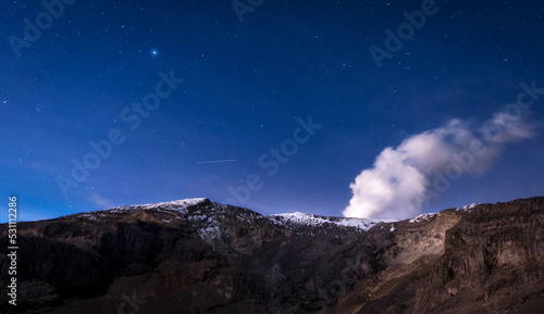 smoke over the fumorole in volcano, kumanday, nevado del ruiz, colombia stars