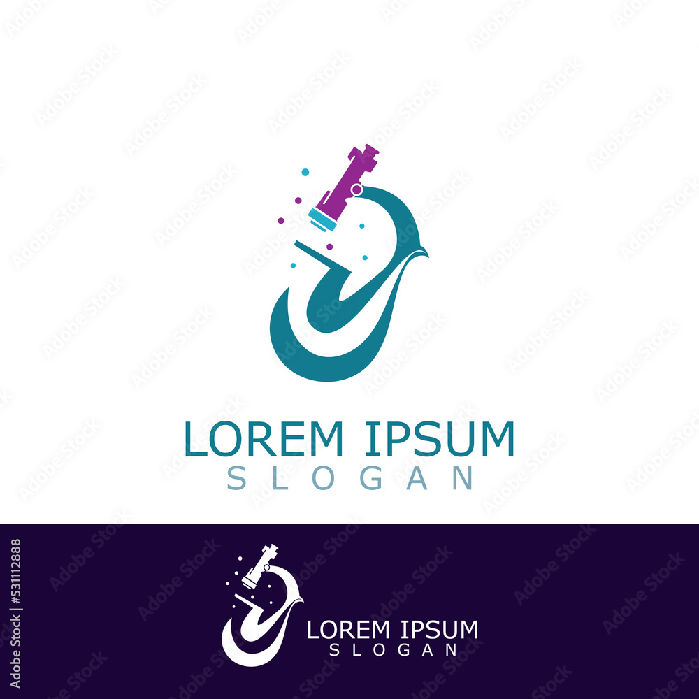 Naklejka premium Microscope logo image design. Simple illustration of biology microscope