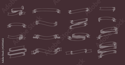  hand drawn collection of outline Vintage Banner Ribbon