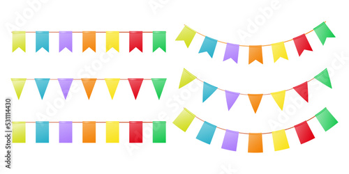 A set of colored flags for the design of the holidays. Garland with colorful flags. Vector illustration.