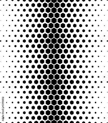 Geometric pattern of black figures on a white background.Seamless in one direction.