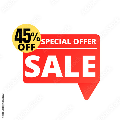 45% Off. Red Sale Tag Speech Bubble Set. special discount offer, Forty five 