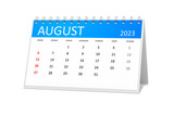 table calendar 2023 august isolated on transparent background
