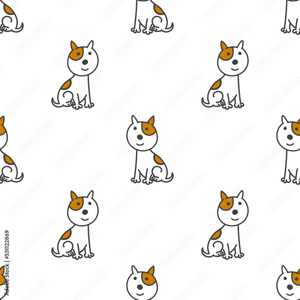 vector illustration seamless pattern with cute funny dog on a white background. Seamless pattern for background and textile