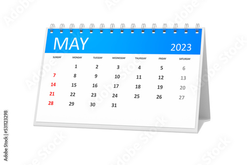 table calendar 2023 may isolated on transparent background